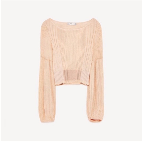 NWT Zara Ribbed Top with Puff Sleeves - Picture 3 of 8